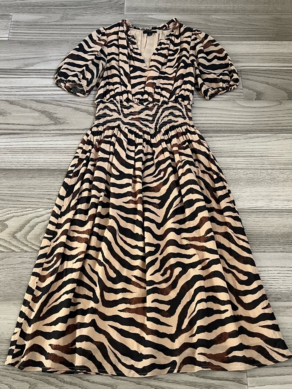 J Crew Smocked-waist cotton voile dress in zebra stripe Size XS